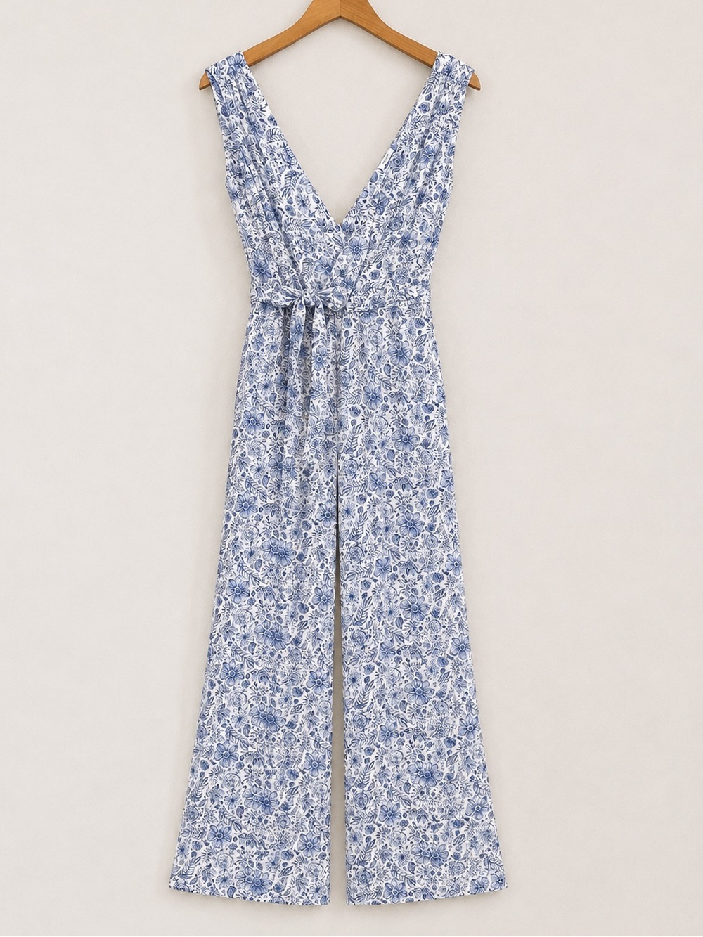 Splendid Blue Floral Print Tie-Waist Jumpsuit